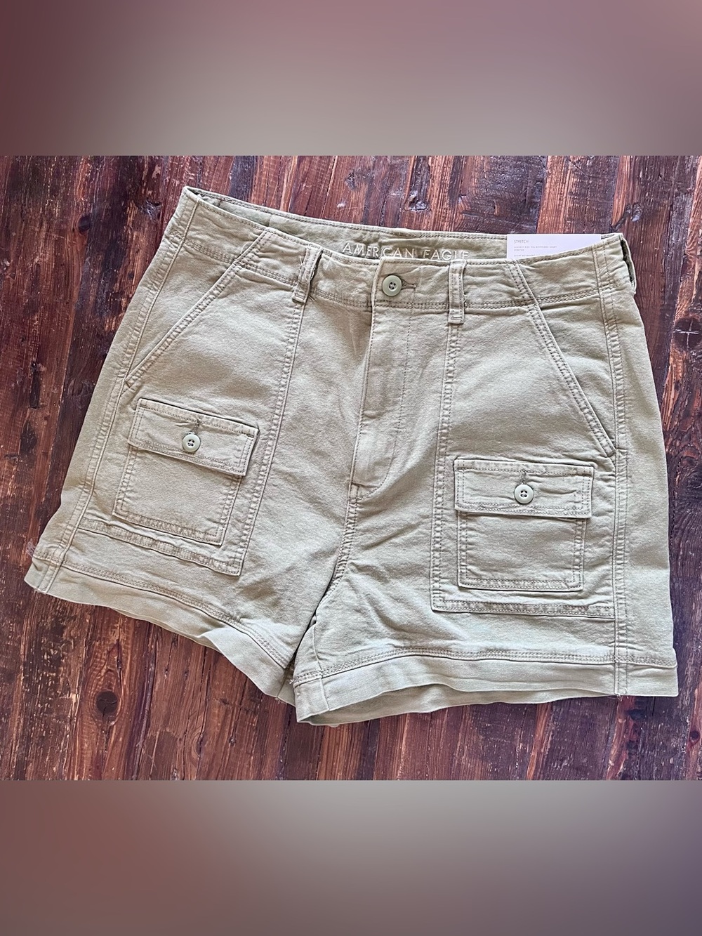 American Eagle Highest Rise 90's Utility Boyfriend Short Olive Green Sz 10 NWT